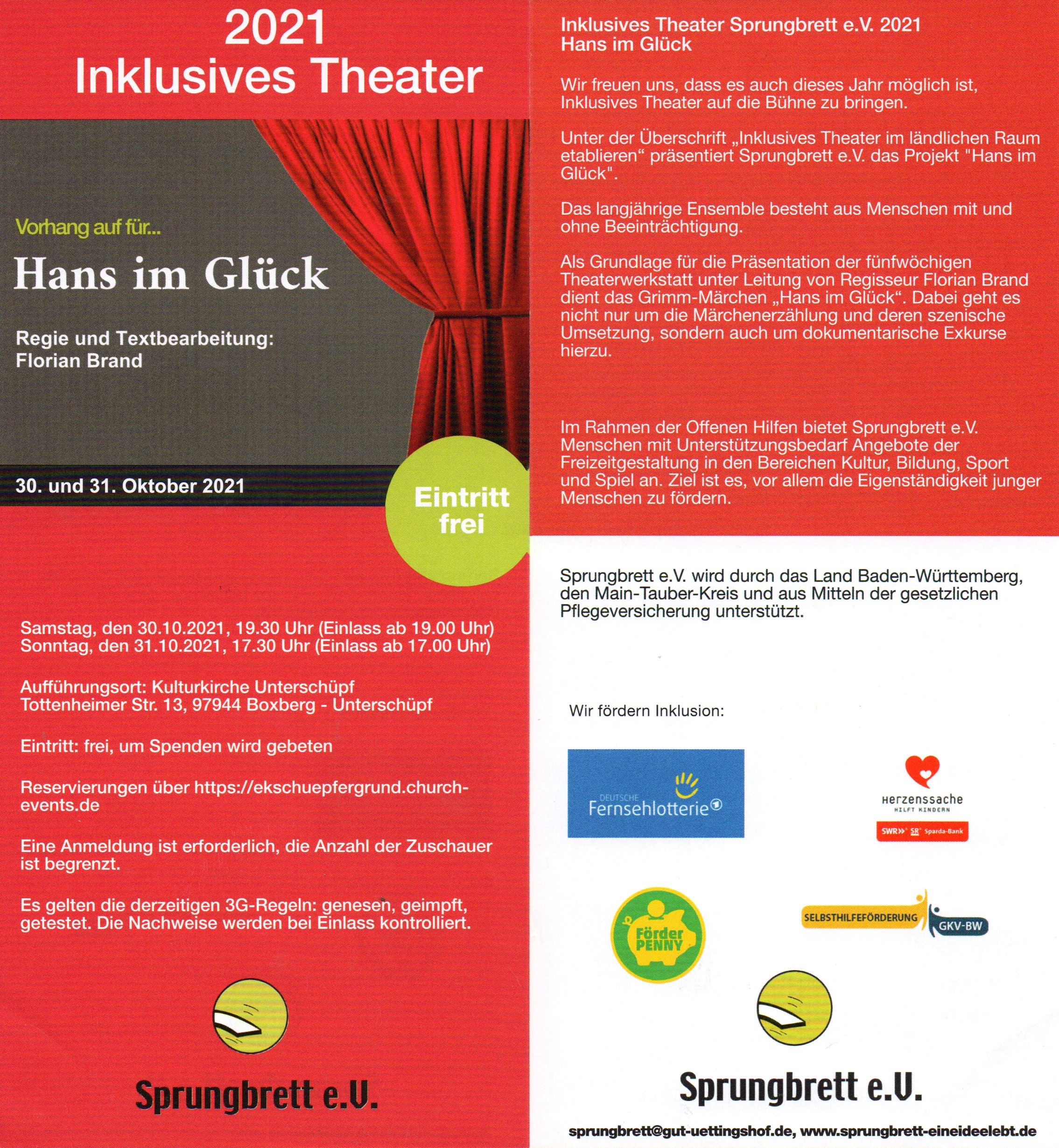 Flyer Einladung zum Inklusiven Theater 2021